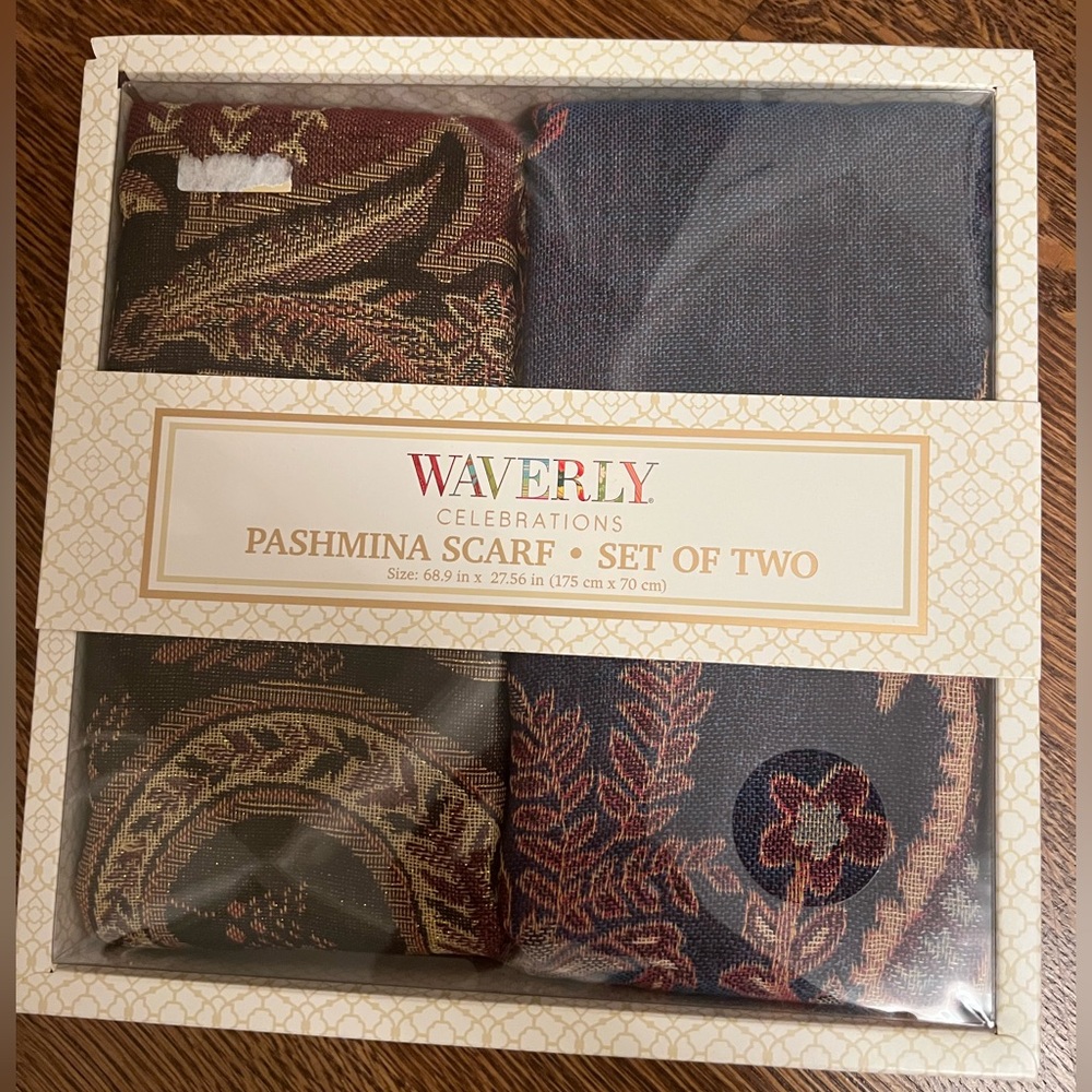 Waverly Pashmina Scarf Set - Navy Multi Color Gift Box